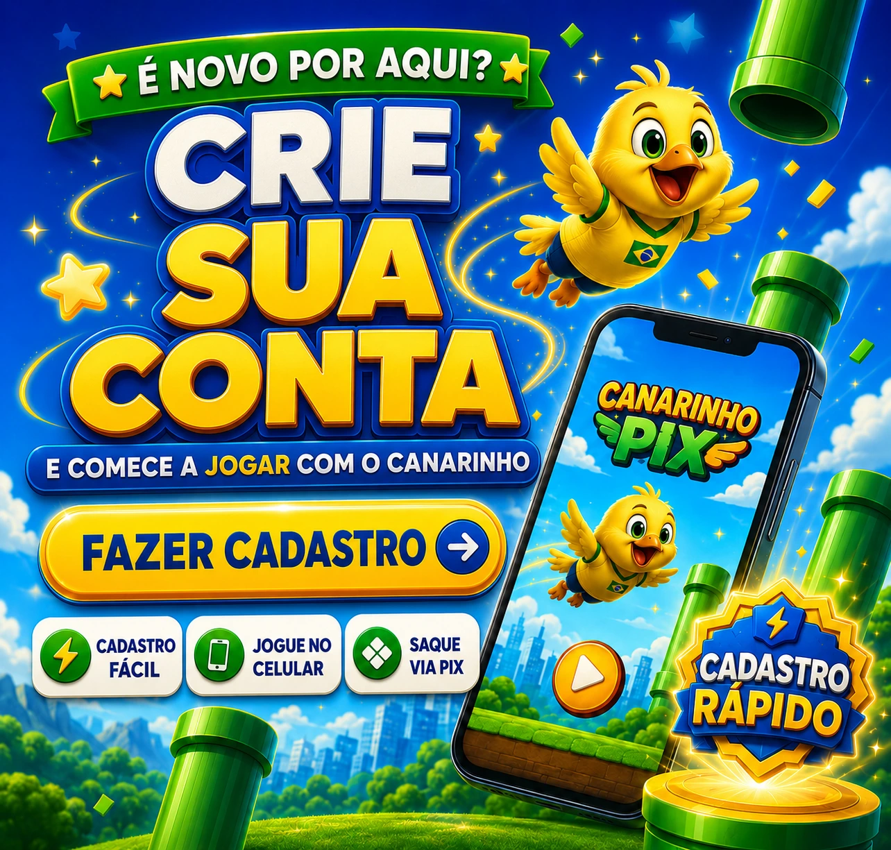 Crie sua conta e jogue com o Canarinho